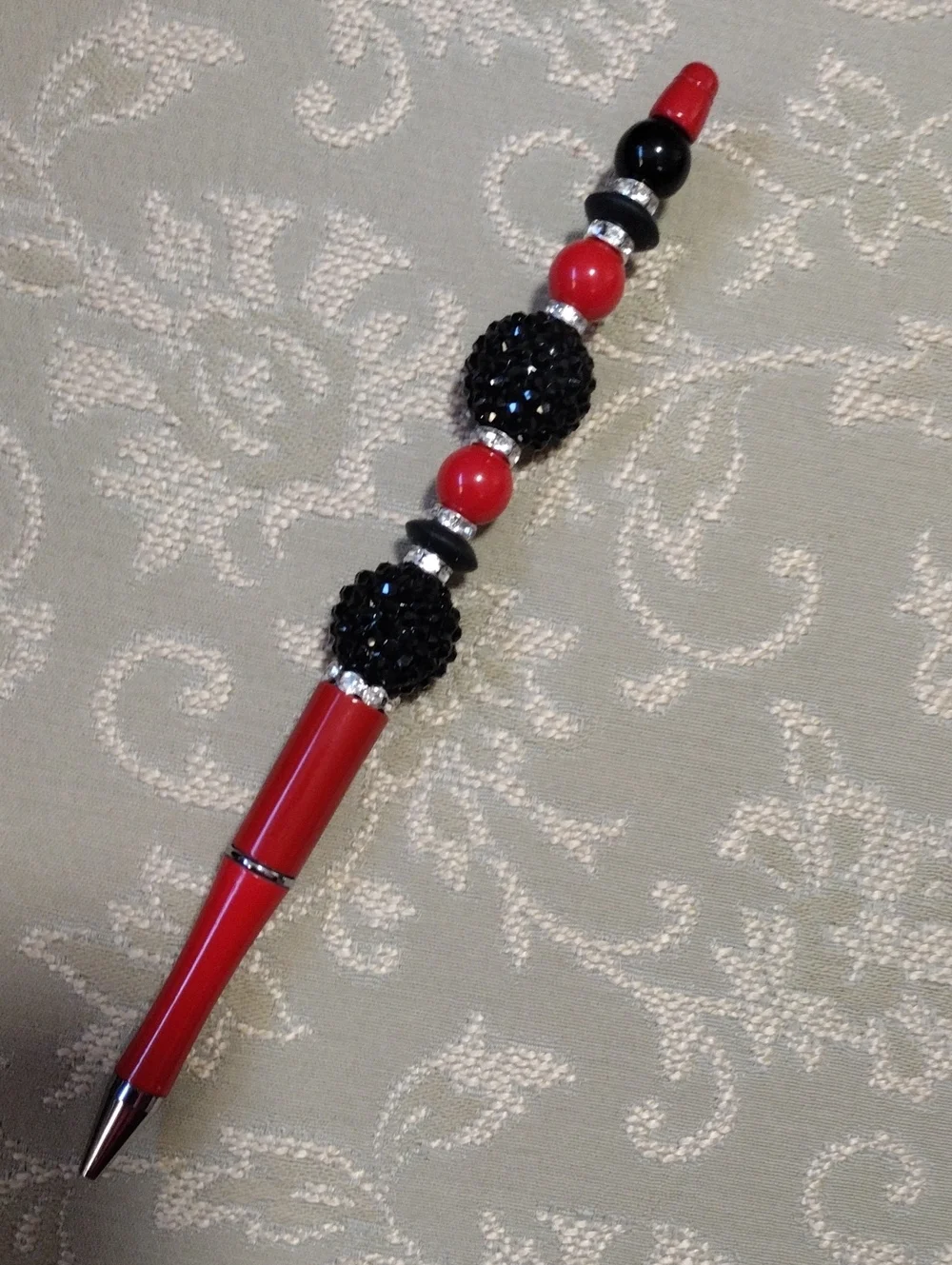 Red and Black Beaded Decorative Ballpoint Pen - Home Office Accent